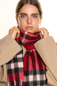 A model styled in a DC Classic scarf